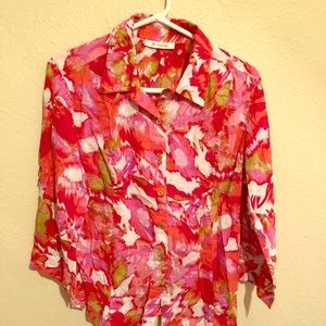 Pink floral button up blouse